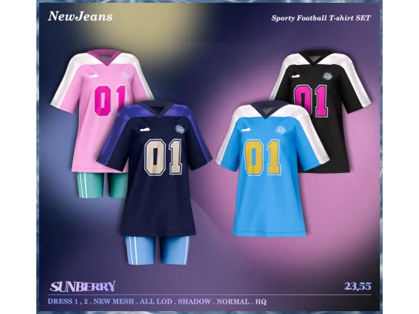 Alpha [SUNBERRY]NewJeans Sporty Football T shirt SET 2355 (Early access) by SUNBERRY - The Sims 4 Custom Content