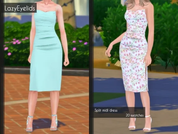 Alpha Split midi dress - The Sims 4 Custom Content