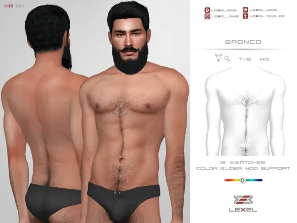 Alpha LEXEL Bronco (Set of body hair) - The Sims 4 Custom Content