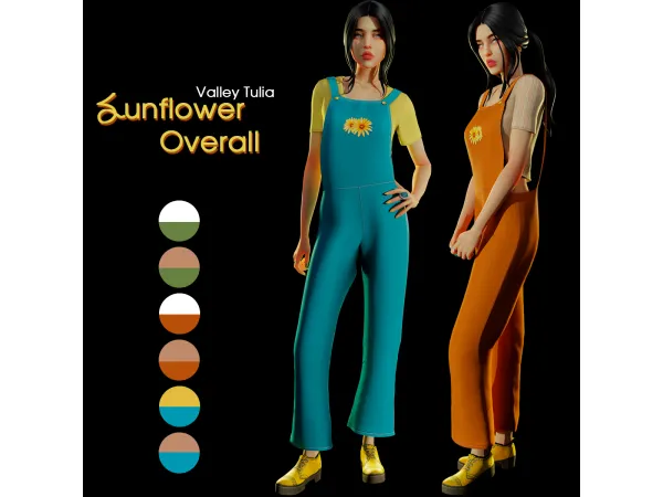 Alpha ( ) Sunflower Overall by Valley Tulya - The Sims 4 Custom Content
