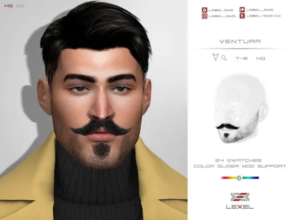 Alpha LEXEL Ventura (3D facial hair) - The Sims 4 Custom Content