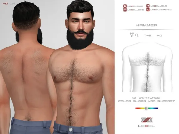 Alpha LEXEL Hammer (set of body hair) - The Sims 4 Custom Content