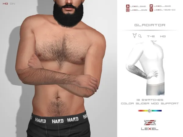Alpha LEXEL Gladiator (Set of body hair) - The Sims 4 Custom Content