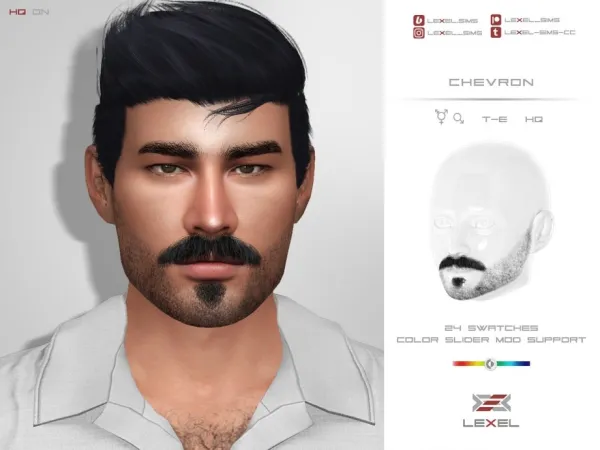 Alpha LEXEL Chevron (3D facial hair) - The Sims 4 Custom Content