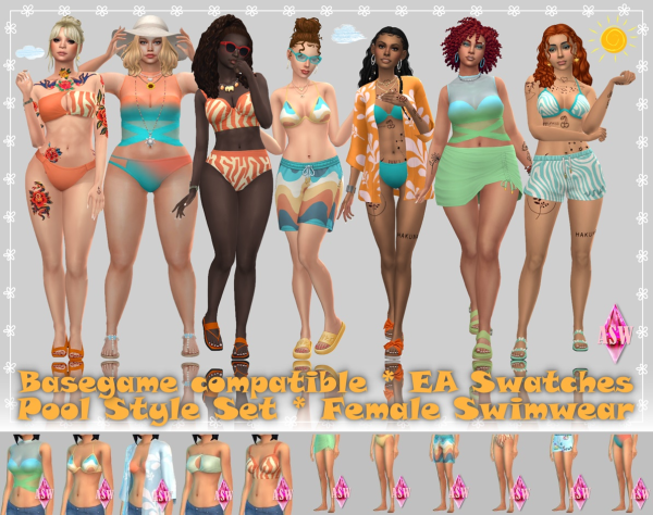 Maxis Match Pool Style Set Female Swimwear Basegame compatible by simsfinds - The Sims 4 Custom Content