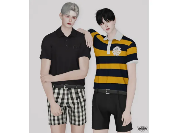 Alpha [sudal] Polo t shirt belt short pant 2 sims by sudal - The Sims 4 Custom Content