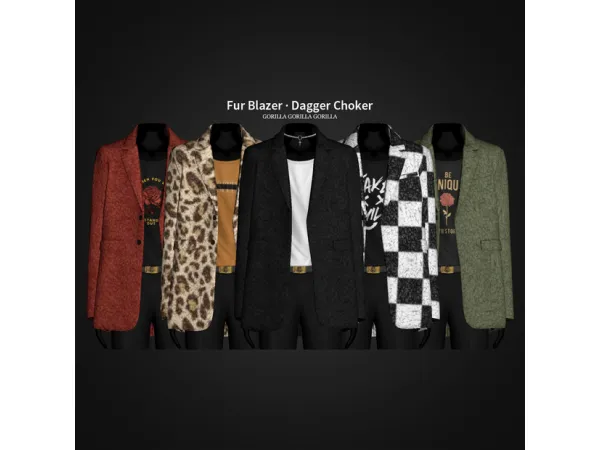 Alpha Fur Blazer Dagger Choker by gorillax3 - The Sims 4 Custom Content