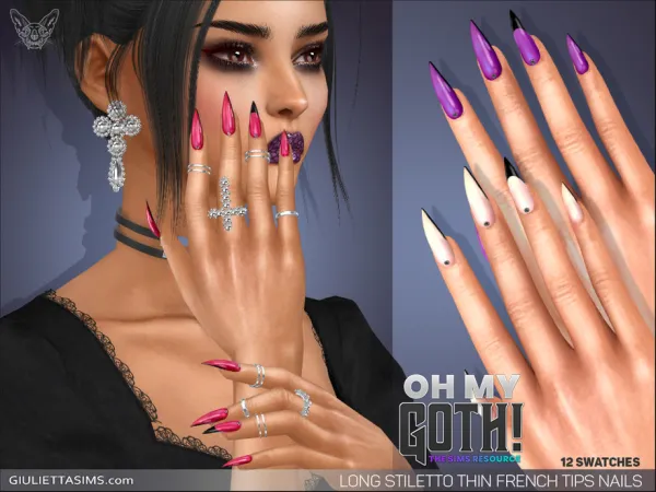 Alpha Oh My Goth Long Stiletto Thin French Tip Nails - The Sims 4 Custom Content