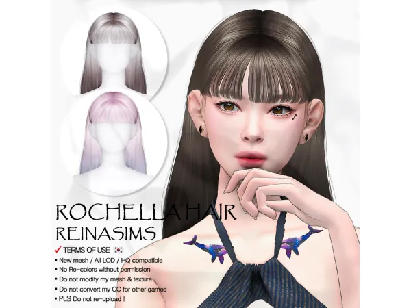 Alpha Reina 82 Rochella hair by Reina Sims4 - The Sims 4 Custom Content