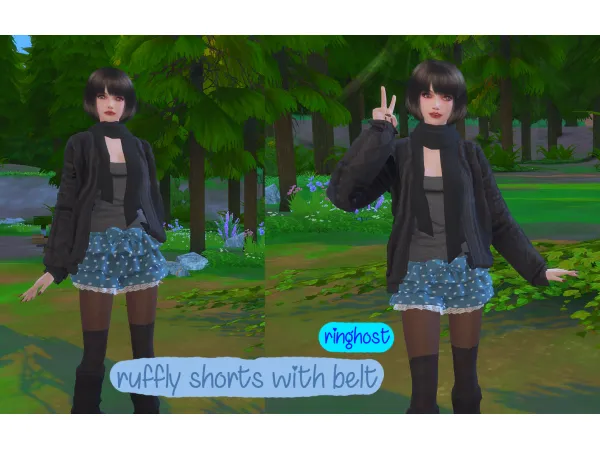 Mix ruffly shorts with ribbon belt by ringhost - The Sims 4 Custom Content