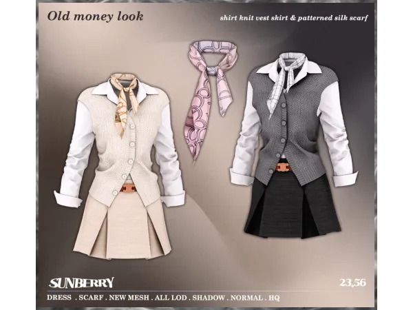 Alpha [SUNBERRY]Old money look_scarfdress 2356 (Early access) by SUNBERRY - The Sims 4 Custom Content
