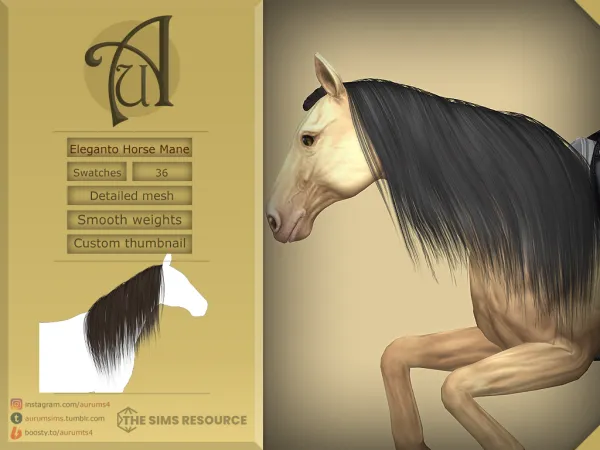 Alpha ELEGANTO HORSE LONG ALPHA STYLED MANE FOR - The Sims 4 Custom Content
