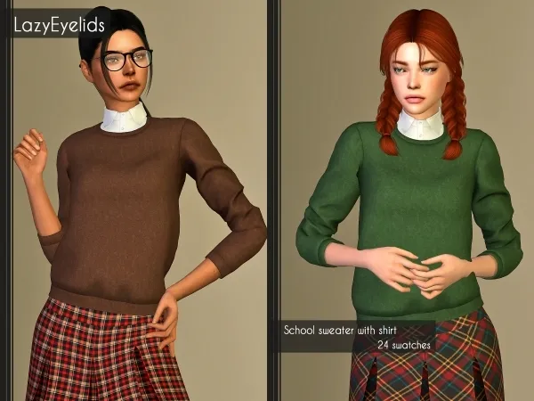 Alpha School sweater with skirt by lazyeyelids - The Sims 4 custom content