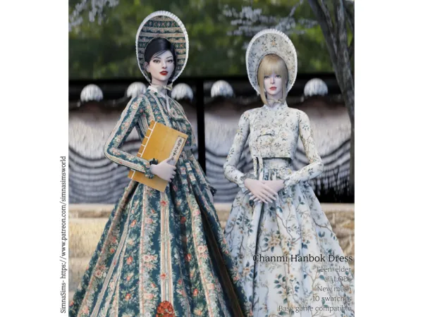 Alpha Chanmi Hanbok Dress Bonnet Set - The Sims 4 Custom Content