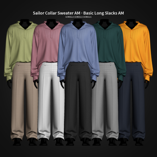 Alpha Sailor Collar Sweater AM Basic Long Slacks AM by simsfinds - The Sims 4 Custom Content