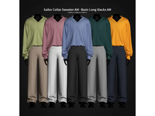 Alpha Sailor Collar Sweater AM Basic Long Slacks AM by gorillax3 - The Sims 4 Custom Content