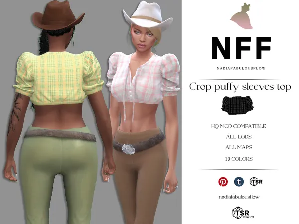 Alpha Crop puffy sleeves top - The Sims 4 Custom Content