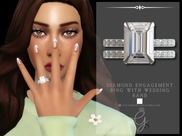 Alpha Diamond Engagement Ring with Wedding Band by Glitterberry Sims - The Sims 4 Custom Content