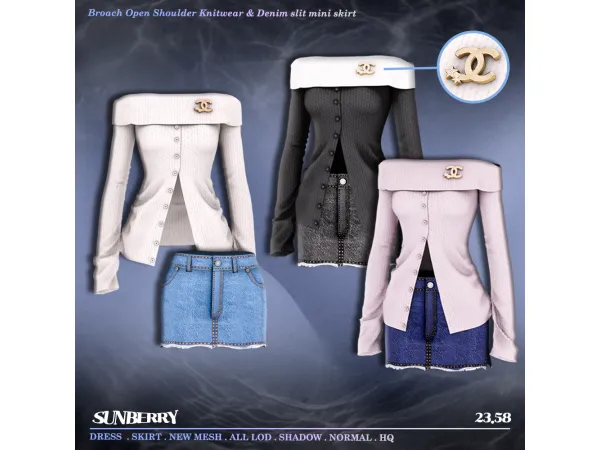 Alpha [SUNBERRY]Open Shoulder Knitwear Denim kirt 2358(Early access) by SUNBERRY - The Sims 4 Custom Content