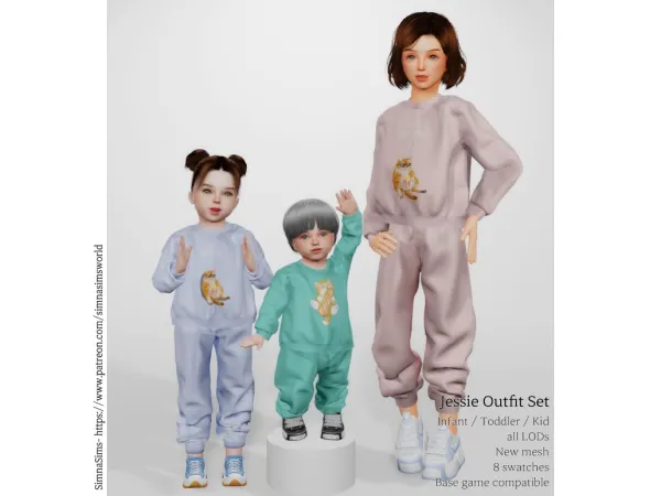 Alpha Jessie Outfit Kidstoddlersinfants versions available - The Sims 4 Custom Content