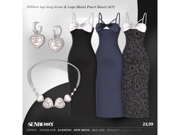 Alpha [SUNBERRY]Ribbon top long dress Pearl Heart - The Sims 4 Custom Content