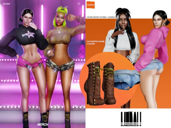Alpha MERCH Coi Cropped Hoodie Sample - The Sims 4 Custom Content