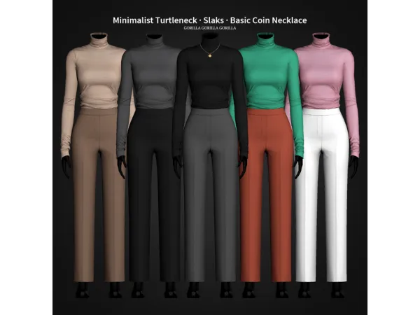Alpha Minimalist Turtleneck Slaks Basic Coin Necklace by Gorilla Gorilla Gorilla - The Sims 4 Custom Content