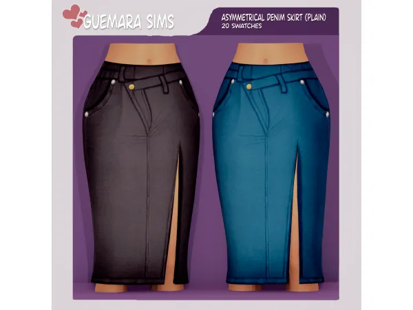 Mix Asymmetrical Denim Skirt (Public now) by Guemara - The Sims 4 Custom Content