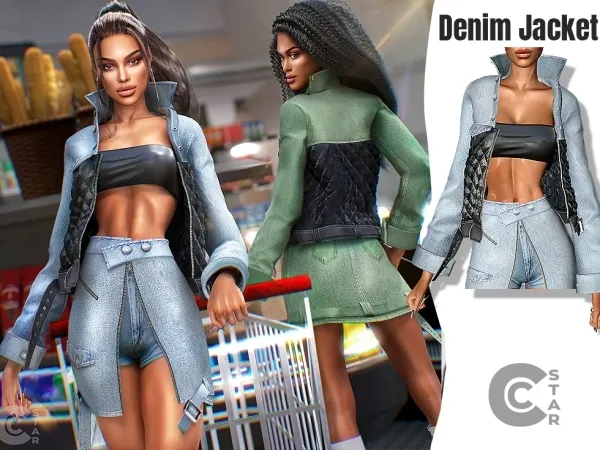 Alpha Denim Jacket with leather details + Top cool_content_star by cool_content_star - The Sims 4 custom content