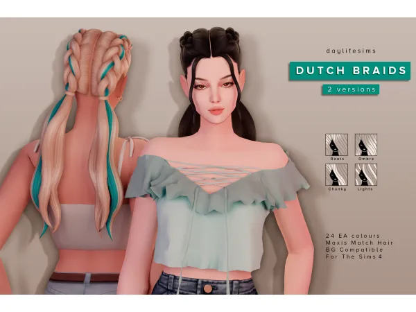 Maxis Match DUTCH BRAIDS 2 versions by Daylife Sims - The Sims 4 Custom Content