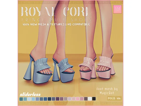 Alpha HONEY Royal Core Fringe Mule Shoes by SM Sims - The Sims 4 Custom Content