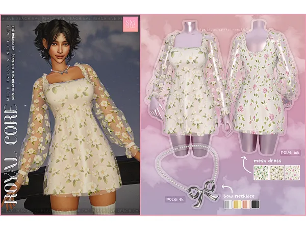 Alpha PEACH Royal Core Mesh Dress Necklace by SM Sims - The Sims 4 Custom Content