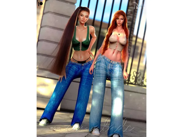 Alpha Pin Top and Jean Set by mermalade - The Sims 4 Custom Content