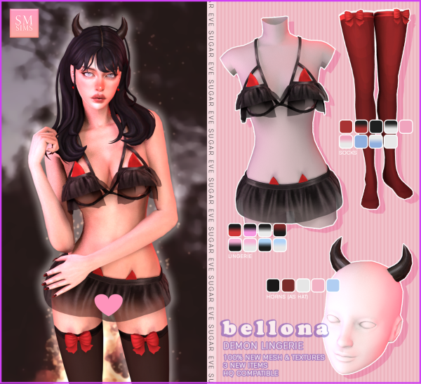 Alpha SUGAR Bellona Demon Lingerie Set by simsfinds - The Sims 4 Custom Content