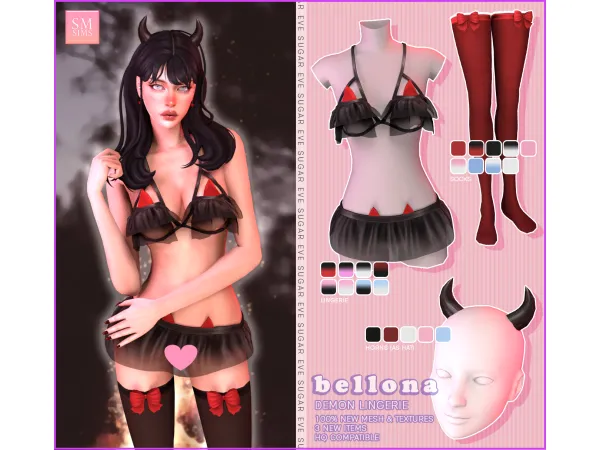 Alpha SUGAR Bellona Demon Lingerie Set by SM Sims - The Sims 4 Custom Content