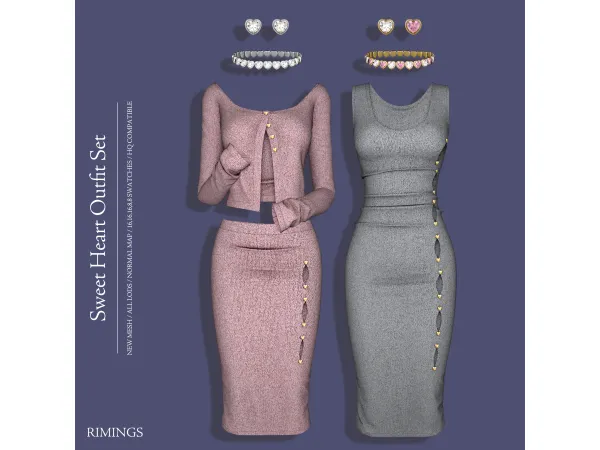 Alpha [RIMINGS] Sweet Heart Outfit Set by RIMINGS - The Sims 4 Custom Content