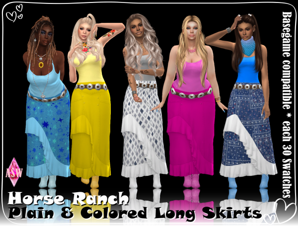 Maxis Match Horse Ranch Plain Colored Long Skirts by simsfinds - The Sims 4 Custom Content