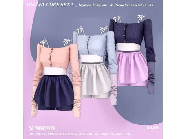 Alpha [SUNBERRY] Ballet core layered knitwear Skirt Pants - The Sims 4 Custom Content