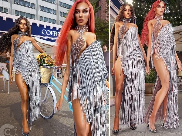 Alpha Tassel Dress with Side Slit cool_content_star by cool_content_star - The Sims 4 custom content