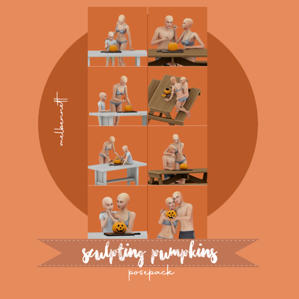 Mix Sculpting Pumpkins Posepack by melbennett - The Sims 4 Custom Content