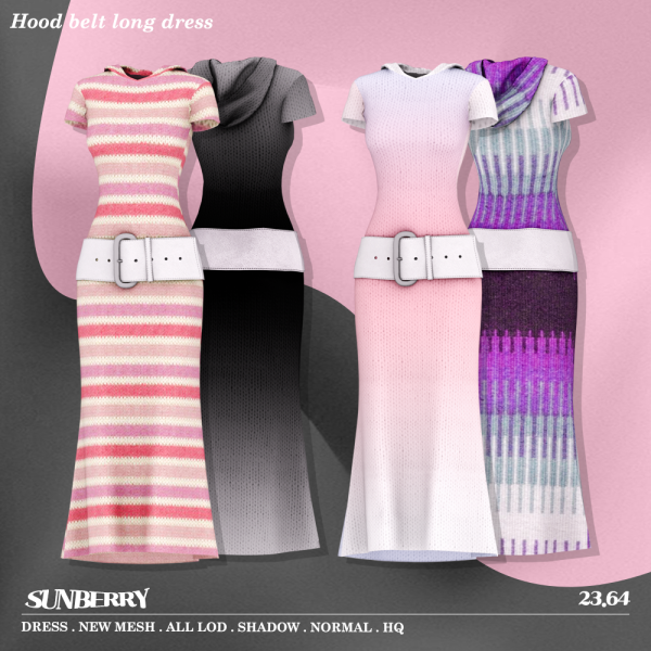 Alpha [SUNBERRY] hood belt long dress by simsfinds - The Sims 4 Custom Content