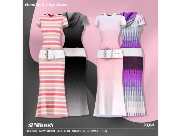 Alpha [SUNBERRY] hood belt long dress - The Sims 4 Custom Content
