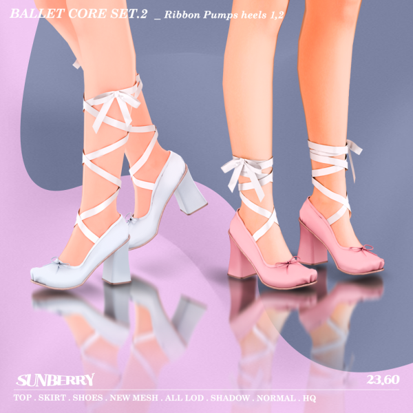Alpha [SUNBERRY] Ballet core shoes SET _Ribbon Pumps heels by simsfinds - The Sims 4 Custom Content