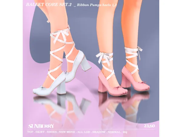 Alpha [SUNBERRY] Ballet core shoes SET _Ribbon Pumps heels - The Sims 4 Custom Content