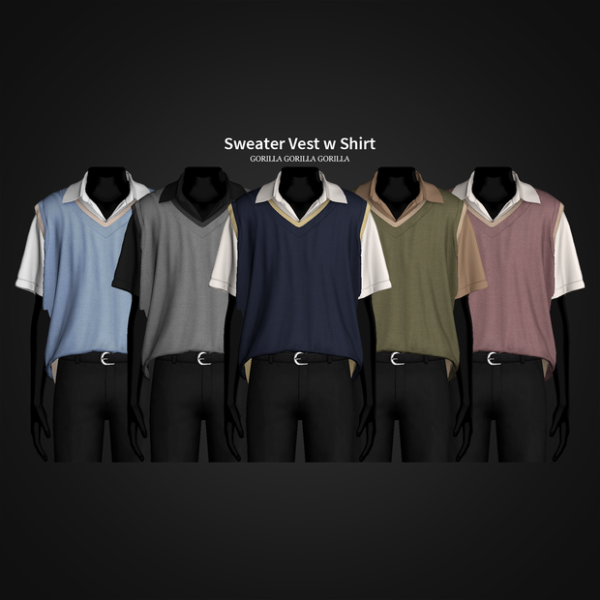 Alpha Sweater Vest w Shirt by simsfinds - The Sims 4 Custom Content