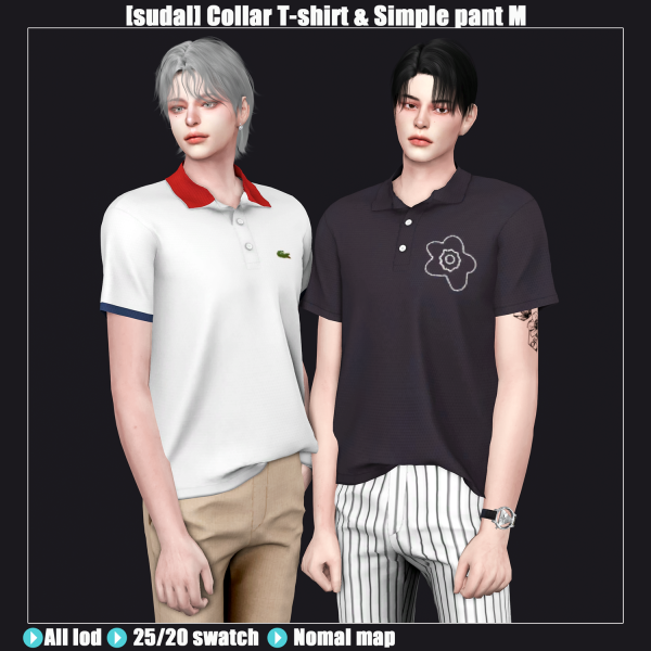Alpha [sudal] Collar T shirt Simple pant M sims by simsfinds - The Sims 4 Custom Content