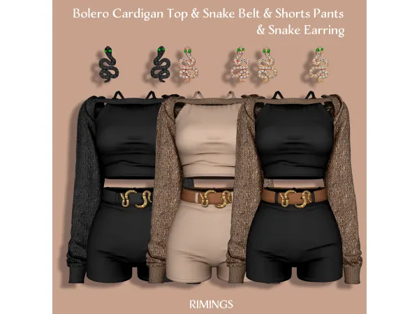 Alpha [RIMINGS] Bolero Cardigan Top Snake Belt Earring - The Sims 4 Custom Content