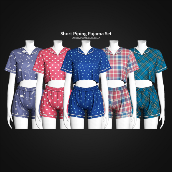 Alpha Short Piping Pajama Set by simsfinds - The Sims 4 Custom Content
