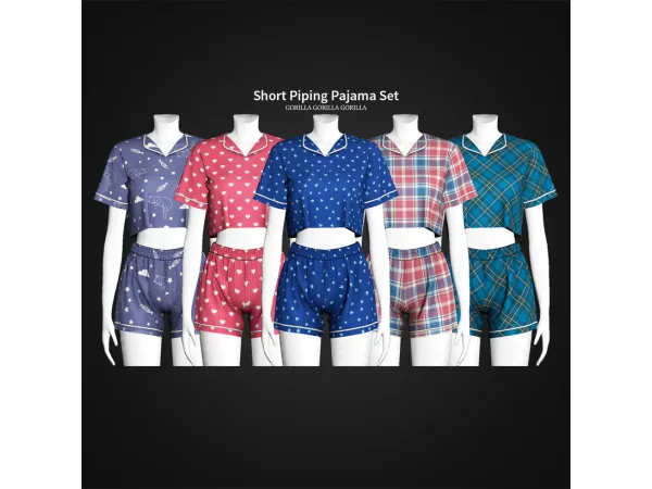 Alpha Short Piping Pajama Set by gorillax3 - The Sims 4 Custom Content