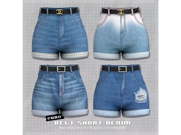 Alpha belt short denim by euno sims - The Sims 4 Custom Content